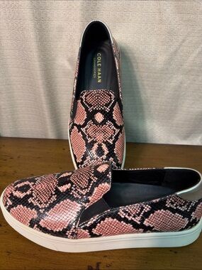Cole Haan Pink & Black Snake-Print Slip-On Sneakers